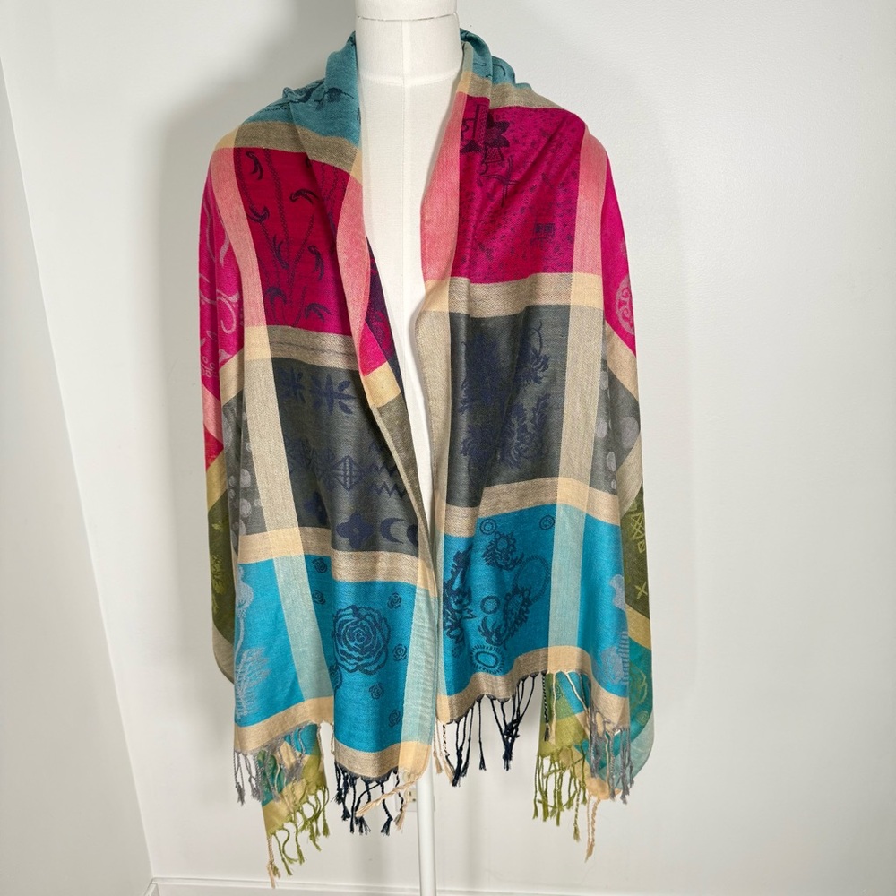 Pashmina 100% Cashmere Scarf Shawl Plaid Colorful Bright